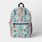 ブックと読のテーマ付きブックマパターン(の模様が)あるーク プリントバックパック (正面)