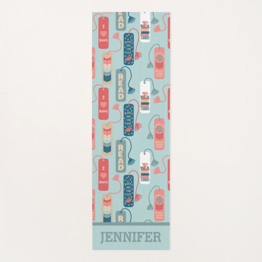 ブックと読のテーマ付きブックマパターン(の模様が)あるーク ヨガマット (正面)