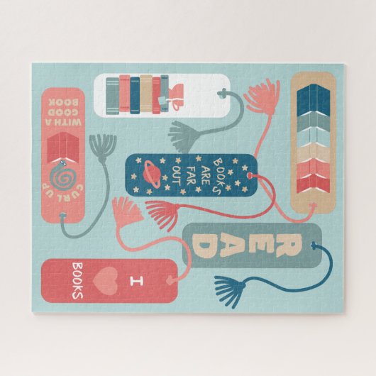 ブックと読のテーマ付きブックマ図解入りの、写真付きのーク ジグソーパズル (横)