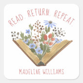 ブックのフローラ読戻り繰り返し蔵書票ラベル スクエアシール (正面)