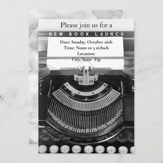 ブックの起動パーティの招待状タイプライター 招待状 (正面/裏面)
