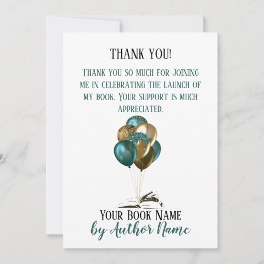 ブックの起動パーティーバルーンサンキューカード 招待状 (正面)