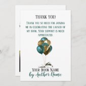 ブックの起動パーティーバルーンサンキューカード 招待状 (正面/裏面)