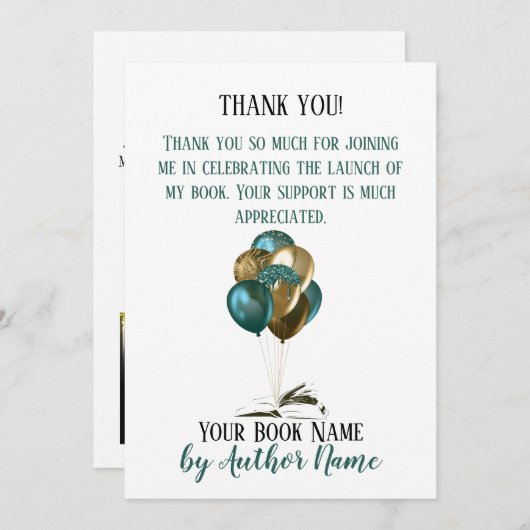 ブックの起動パーティーバルーンサンキューカード 招待状 (正面/裏面)