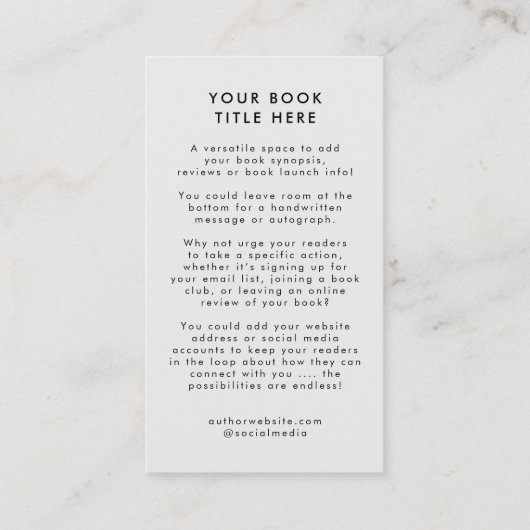 ブックの起動 |作家のプロモーションカバーのアートワーク 名刺 (裏面)