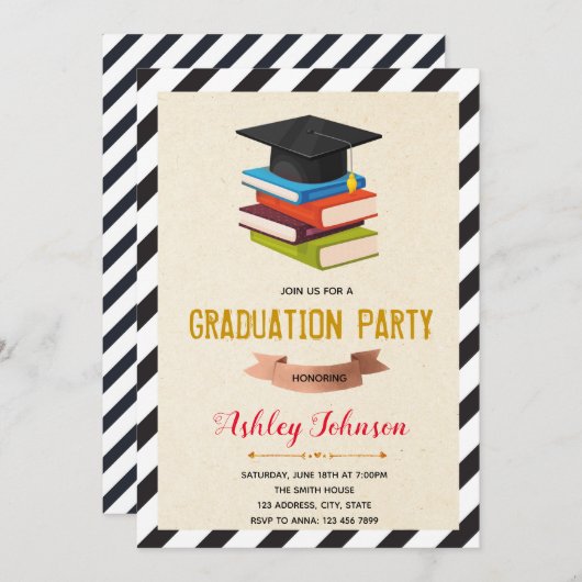 ブックをテーマにした卒業招待状 招待状 (正面/裏面)