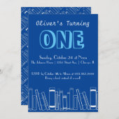 ブックをテーマにした最初の誕生日パーティーの招待状 招待状 (正面/裏面)