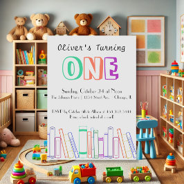 ブックをテーマにした最初の誕生日パーティーの招待状 招待状