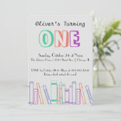 ブックをテーマにした最初の誕生日パーティーの招待状 招待状 (スタンド正面)