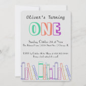 ブックをテーマにした最初の誕生日パーティーの招待状 招待状 (正面)