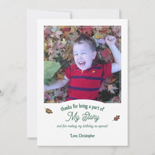ブックをテーマにした紅葉誕生日ありがとう写真 カード (正面)