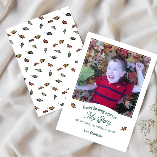 ブックをテーマにした紅葉誕生日ありがとう写真 カード