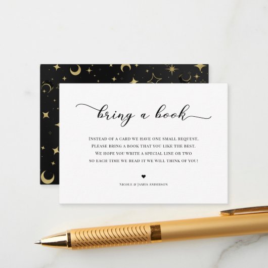 ブックを持ってきて ベビーシャワーの同封カード 天体デザイン エンクロージャーカード (正面/裏面インサイチュ)