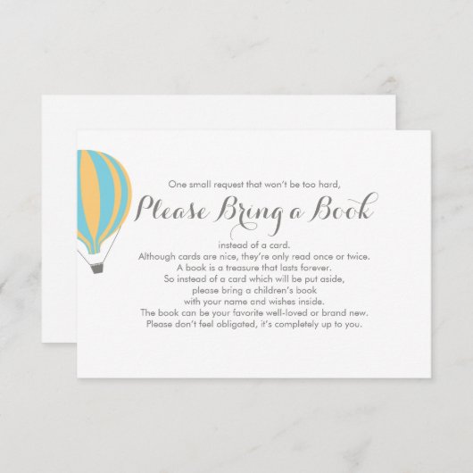 ブックを持って行くHot Air Blue Balloon Insert Card エンクロージャーカード (正面/裏面)