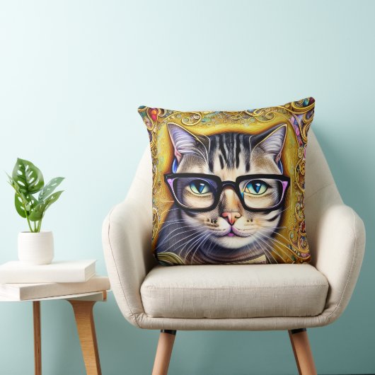 ブックアートワークした眼鏡をかけている猫 クッション (椅子)