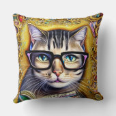 ブックアートワークした眼鏡をかけている猫 クッション (裏面)