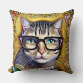 ブックアートワークした眼鏡をかけている猫 クッション (正面)