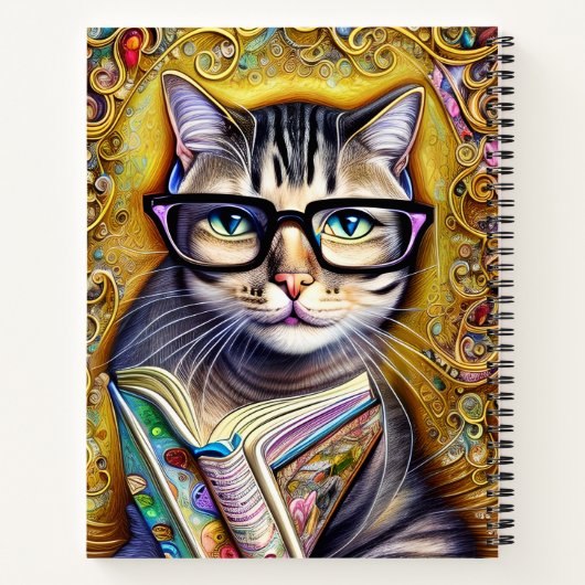 ブックアートワークした眼鏡をかけている猫 ノートブック (裏面)