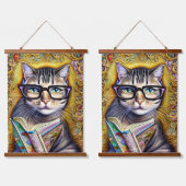 ブックアートワークした眼鏡をかけている猫 吊り下げ型タペストリー (ダブル)