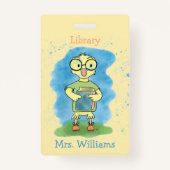 ブックイエローライブラリーホールパス付きかわいいアヒル バッジ (正面)
