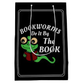 ブックウォームユーモアブラックカスタム ミディアムペーパーバッグ (裏面)