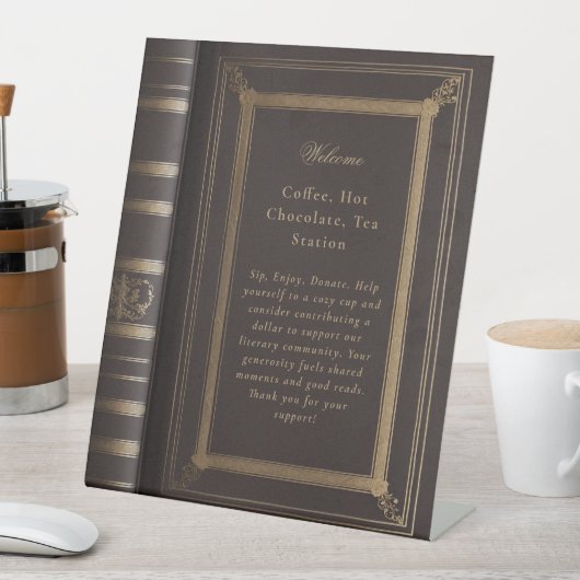 ブックカバー図書館コーヒーステーション 台座サイン (インサイチュ)