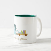 ブックカート付きの可愛い青い怪物 ツートーンマグカップ (正面右)