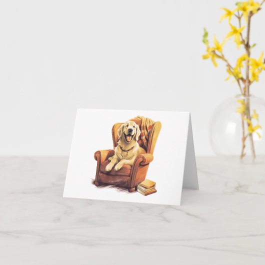 ブックカード付き椅子に空白の乗る犬 カード (黄色い花)