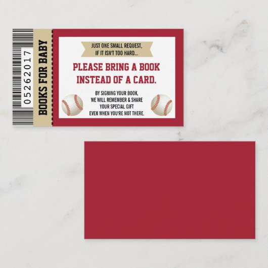 ブックカード、スポーツチケット、ベビーシャワーを持って来る エンクロージャーカード (正面/裏面)