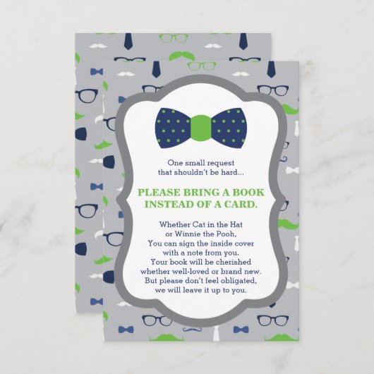 ブックカード、小さな男、赤ちゃんシャワーを持ってくる エンクロージャーカード (正面/裏面)