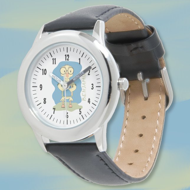 ブックキッドパーソナライズされたウォッチ付きアヒル 腕時計 (Cute gender neutral kid watch with a duckling . Personalize it with child's name . )