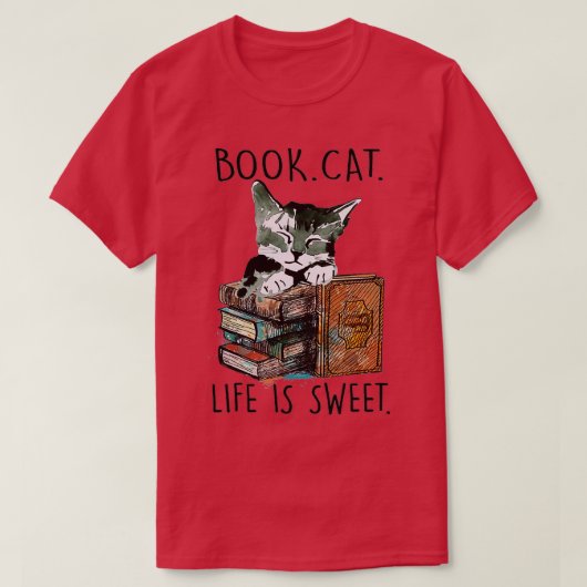 ブックキャッツライフは猫の愛読本好き Tシャツ (デザイン正面)