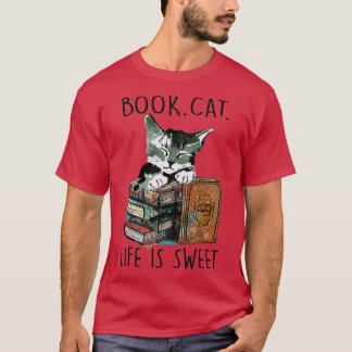 ブックキャッツライフは猫の愛読本好き Tシャツ