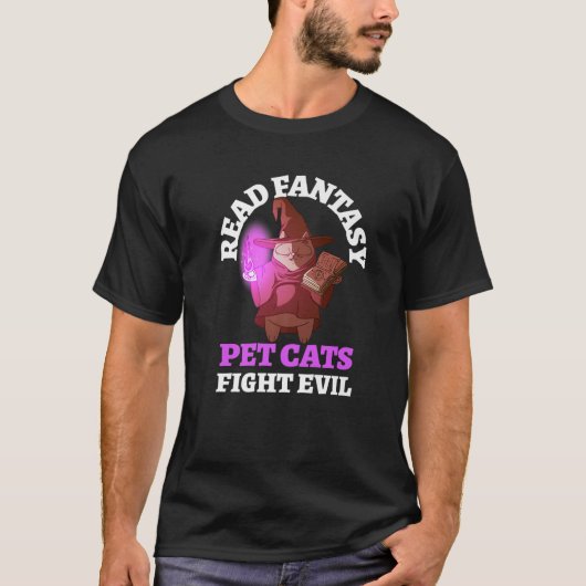 ブックキャッツ邪悪な本の虫ファンタジーウィザードMa Tシャツ (正面)