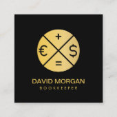 ブックキーパーカリキュレータ黒と金ゴールド スクエア名刺 (正面)