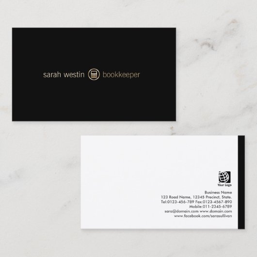 ブックキーパー金ゴールド計算アイコン名刺 名刺 (正面/裏面)