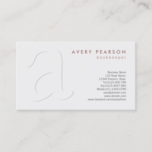 ブックキーパー金融サービスシンプルのシャドー・モノグラム 名刺 (正面)