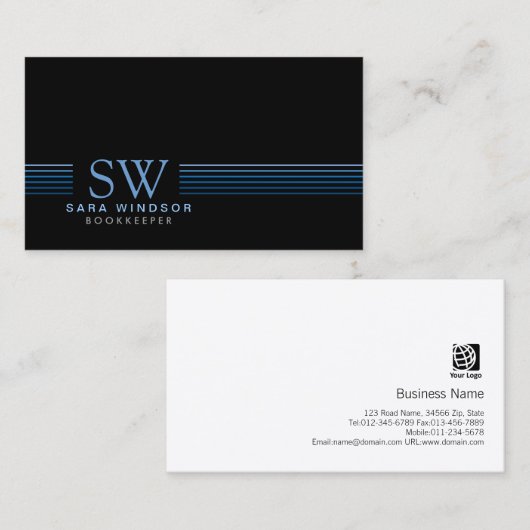 ブックキーパー金融サービスBlueStripedモノグラム 名刺 (正面/裏面)