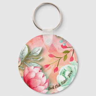 ブッククラブのモノグラムの庭の花の水彩画 キーホルダー
