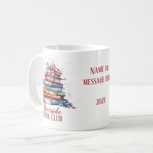 ブッククラブクリスマス名前をカスタムする コーヒーマグカップ (正面左)