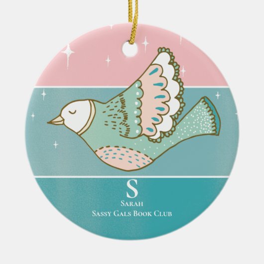 ブッククラブグループミーティングモノグラム会員リーダー セラミックオーナメント (正面)