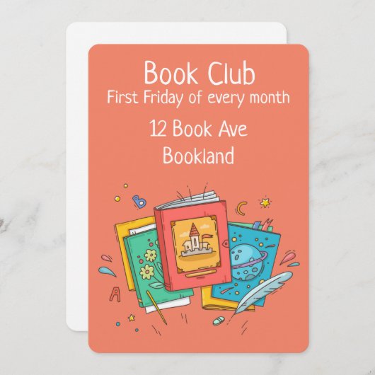 ブッククラブファンおいしいグループ本のセッションの招待 招待状 (正面/裏面)