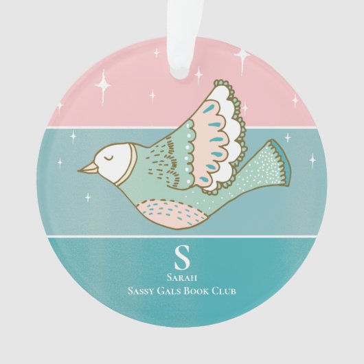 ブッククラブメンバーモノグラムピンクピース鳩 オーナメント (正面)