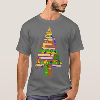 ブッククリスマスツリー読ライトの書籍図書館員 Tシャツ