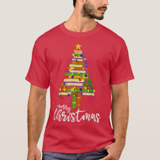 ブッククリスマスツリー読ライトの書籍図書館員 Tシャツ