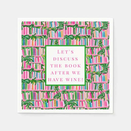 ブックク名門私立校風のラブおもしろいワインピンク スタンダードカクテルナプキン (正面)