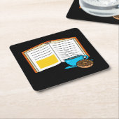 ブックコーヒーとドーナツの漫画 スクエアペーパーコースター (アングル)