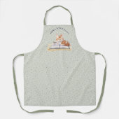 ブックコーヒーと猫かわいい水の色のセージのキッチン エプロン (正面)