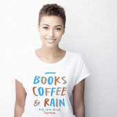 ブックコーヒー雨おもしろいかわいい Tシャツ