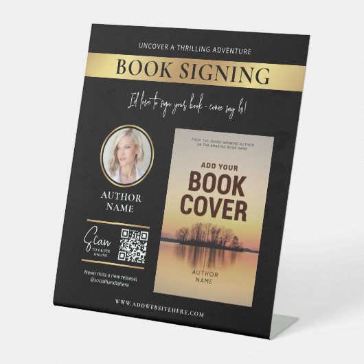 ブックサイン帳カバー作家フォトブラック&金ゴールド 台座サイン (正面)